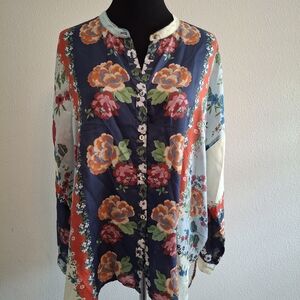 Johnny Was Multicolor Floral Button-Up Blouse